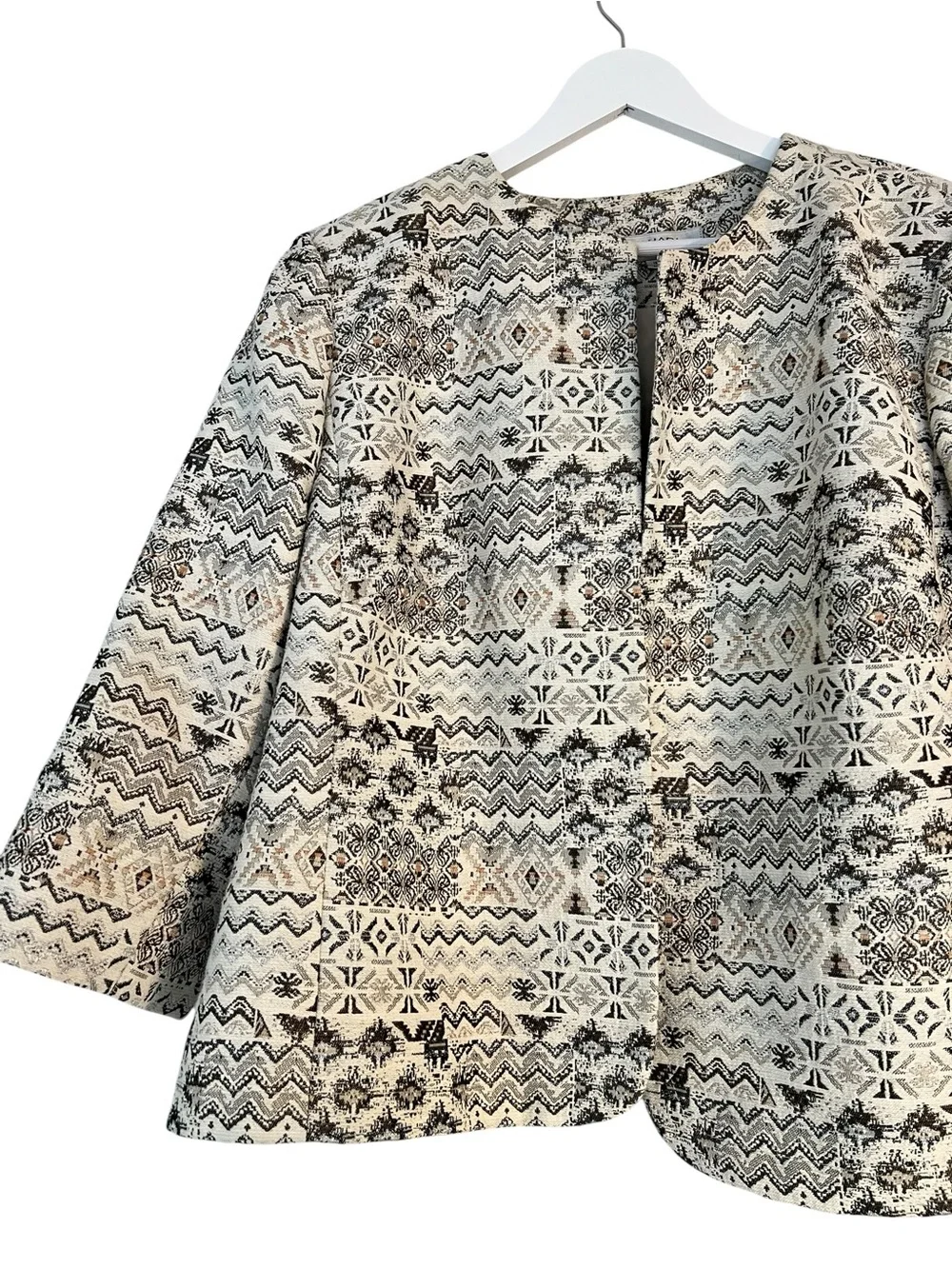 Tahari Arthur S. Levine 18W Open Front Tapestry Jacket Boho Southwestern Blazer